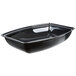 A black plastic rectangular ribbed bowl with a lid.