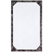 A rectangular white paper with a black marble border.