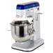 A Vollrath countertop mixer with a blue and white bowl on top.