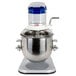 A silver Vollrath countertop mixer with a blue and white lid.