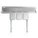 Regency 66" 16-Gauge Stainless Steel Three Compartment Commercial Sink with Galvanized Steel Legs and 2 Drainboards - 10" x 14" x 12" Bowls Main Thumbnail 5