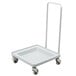 A white Cambro dish and glass rack dolly with wheels.