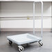 A Cambro soft gray dish cart with wheels and a handle.