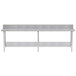 A long silver Advance Tabco work table with stainless steel undershelf.