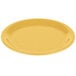 A yellow melamine plate with a white narrow rim.