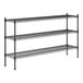 A black metal wire shelving unit with three shelves.