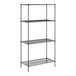 A Regency black wire shelving unit with three shelves.