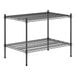 A Regency black wire shelving kit with two shelves and black legs.