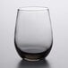 A clear Libbey stemless wine glass with a dark grey rim.