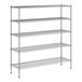 A white wireframe of a Regency metal shelving unit with four shelves.