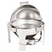 A silver stainless steel Vollrath New York roll top round chafer with a lid.
