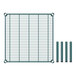 A green wire mesh with four green poles.