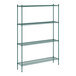 A green wire shelving unit with four shelves by Regency.