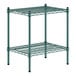 A green metal Regency wire shelving kit with two shelves.