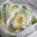 A plastic container of Wholly Guacamole IQF Individually Wrapped Hass Avocado Halves in plastic bags.