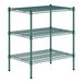 A Regency green wire shelving unit with three shelves.