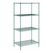 A green wire Regency shelving unit with three shelves.