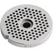 A stainless steel Backyard Pro #12 grinder plate with 1/8" holes.
