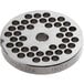 An Avantco stainless steel grinder plate with 1/4" holes in it.