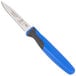 A Mercer Culinary Millennia Colors paring knife with a blue handle and black blade.