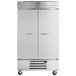 A stainless steel Beverage-Air reach-in freezer with two doors.