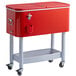 A red Choice beverage cooler on wheels.