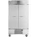 A stainless steel Beverage-Air reach-in refrigerator with two doors.