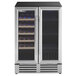 AvaValley dual temperature wine cooler with full glass doors and silver and black accents.