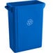 A blue Lavex slim rectangular recycle bin with a white recycle symbol.