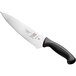 A Mercer Culinary Millennia wavy edge chef knife with a black handle.