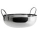 A silver Vollrath stainless steel bowl with handles.