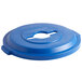 A blue plastic Rubbermaid lid with a mixed recycle slot.
