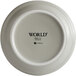 A Libbey Englewood porcelain plate with black text that says "Matte Mint Cream" on it.