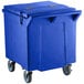 A blue plastic CaterGator mobile ice bin with wheels.