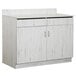 A white cabinet with two doors and two drawers.