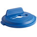 A blue plastic Rubbermaid lid with a mixed recycle slot.