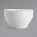 A white Libbey Royal Rideau porcelain bowl with a pattern on it.