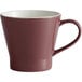 A Libbey matte mulberry mug with a white handle and brown rim.