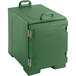 A green CaterGator front loading food pan carrier with handles.