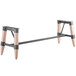 A Lancaster Table & Seating wooden trestle table base with metal legs on a metal post.