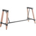 A Lancaster Table & Seating rustic industrial wooden bar table base with metal trestle legs.