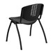 A Flash Furniture black plastic stack chair with an oval cutout back.