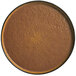 A brown round stone plate with a black rim.
