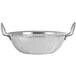 A silver Libbey stainless steel bowl with handles.