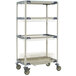 A white and grey metal cart with four MetroMax shelves.