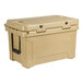 a tan cooler with black handle