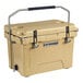 A tan CaterGator outdoor cooler with handles.