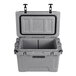 A grey CaterGator cooler with black handles and an open lid.