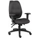 A Boss black office chair with arms and wheels.