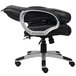 A Boss black leather office chair with silver arms and base.